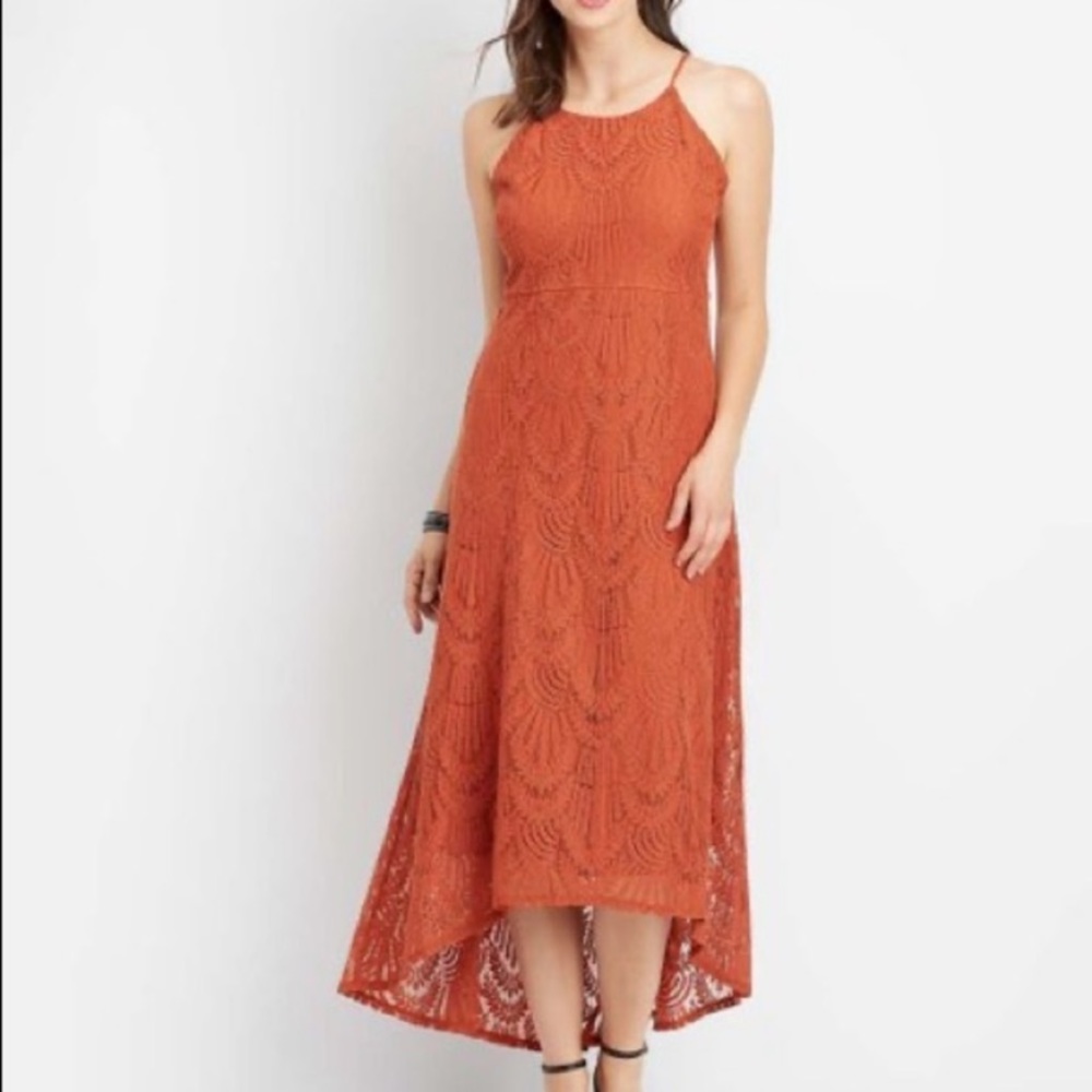 Maurice’s burnt orange high/low dress